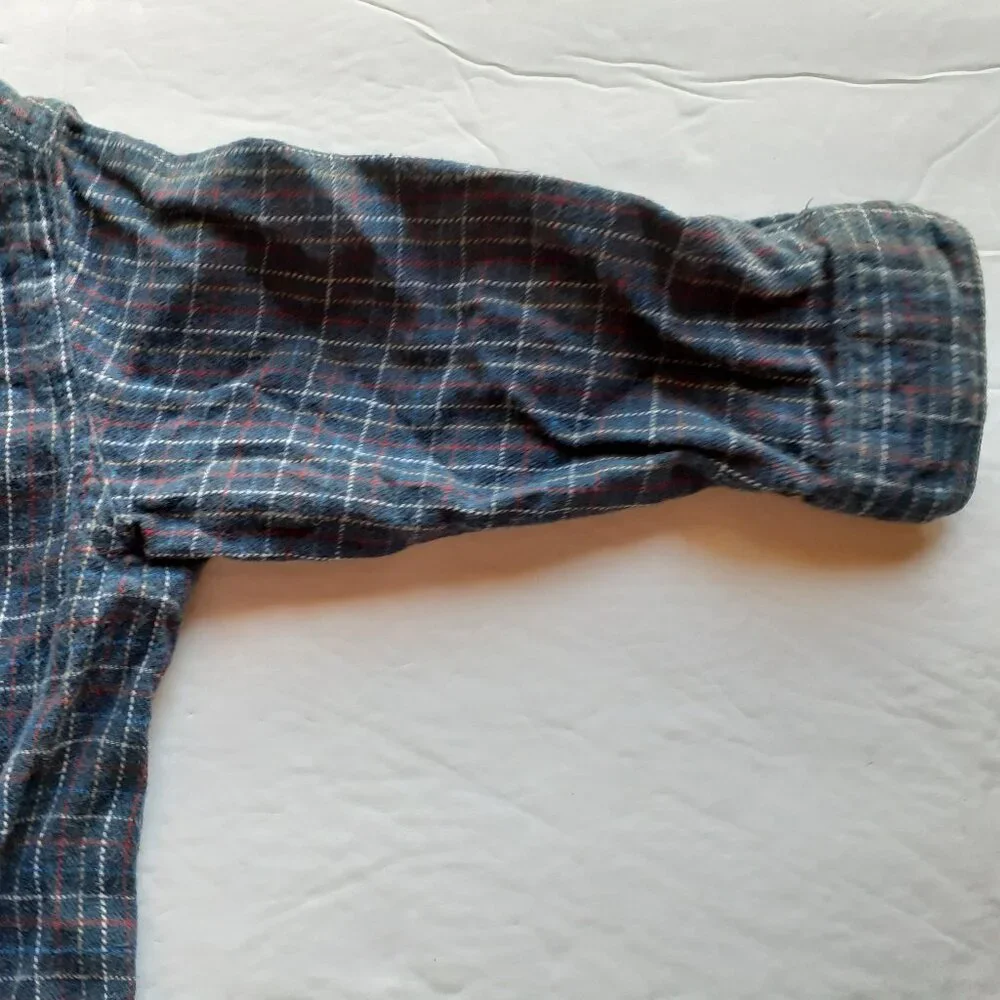 Oshkosh Boys Shirt Button Down Bodysuit Navy Plaid Long Sleeve 18 Months